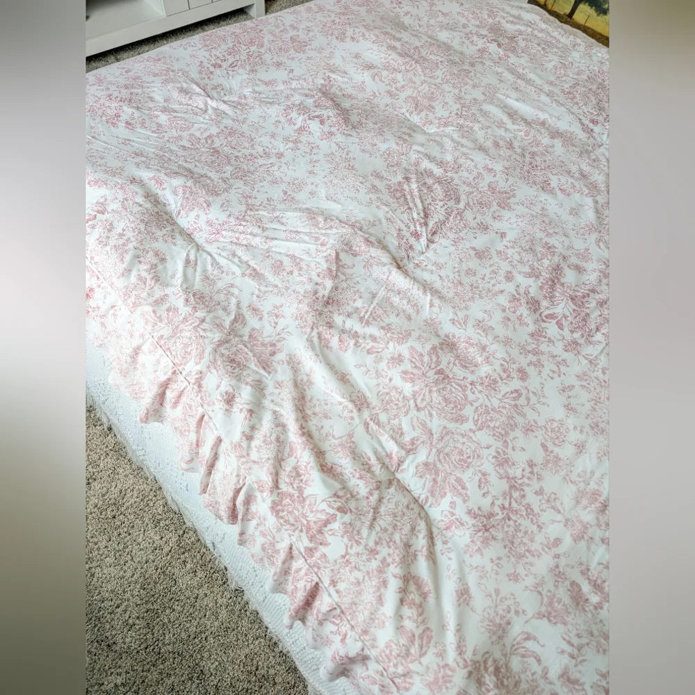 Rachel Zoe Pink Floral Quilted Comforter Twin Cottagecore Shabby Chic 90x66